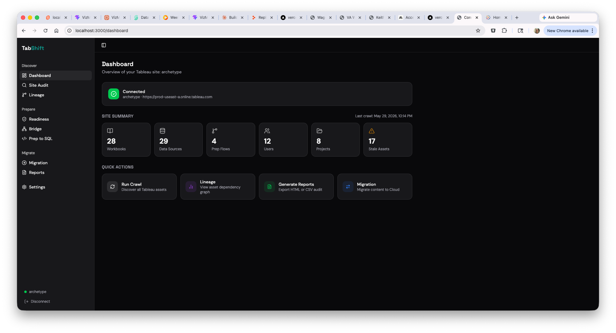 TabShift, Self-hosted migration platform for Tableau Server to Cloud: audit, rationalize, and execute with full dependency ordering